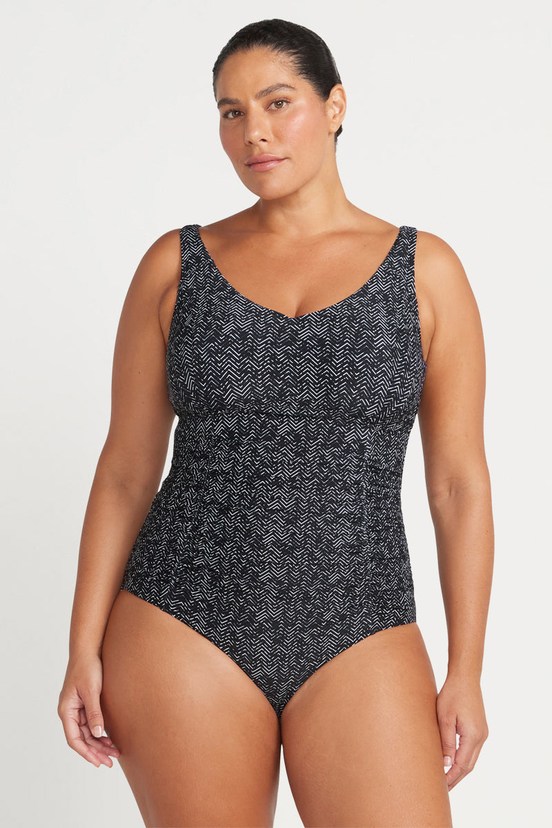 Black Zig Zag Raphael E F Cup Underwire One Piece Swimsuit Artesands Swim Australia