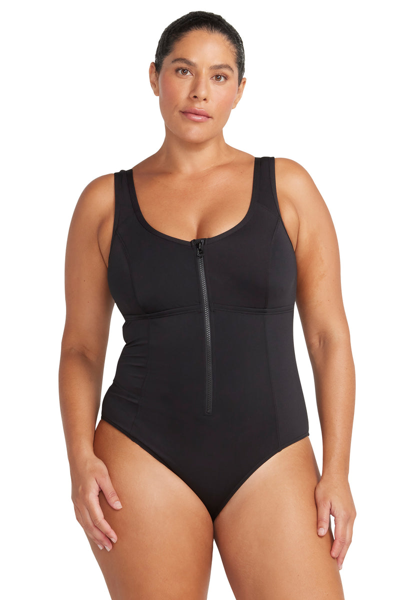 Black Natare Fuseli Chlorine Resistant One Piece Swimsuit