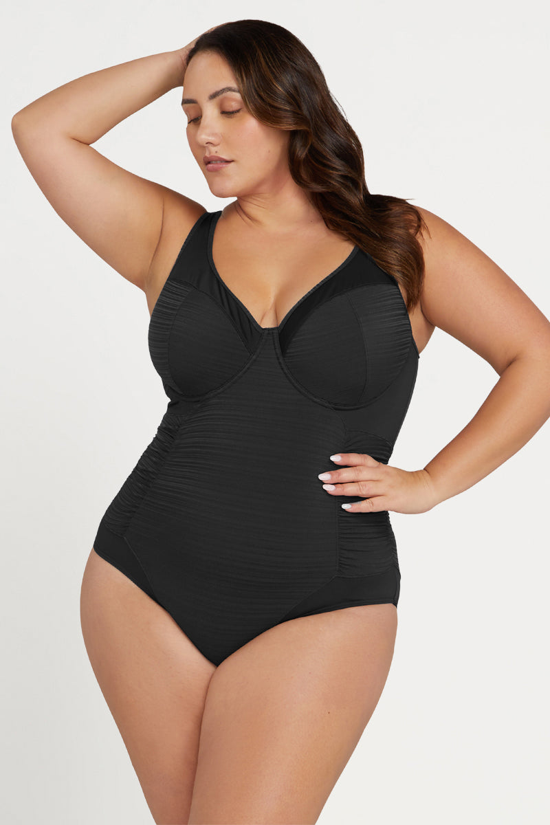 Black Aria Giotto D / DD Cup Underwire One Piece Swimsuit