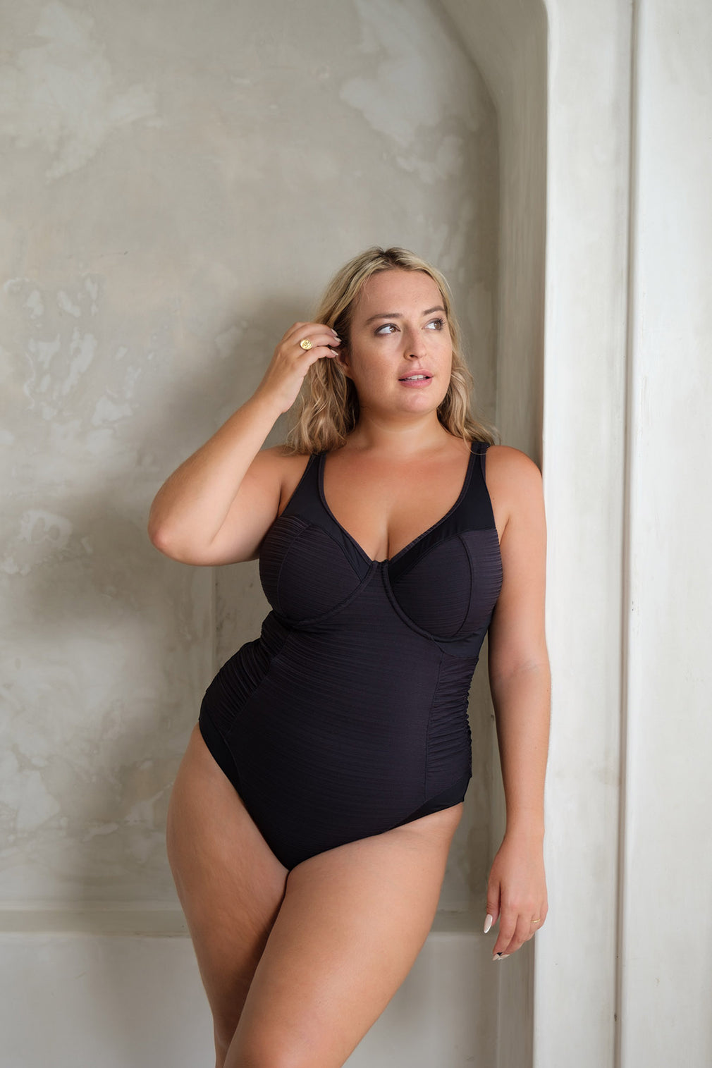 Black Aria Giotto D - E Cup Underwire One Piece Swimsuit