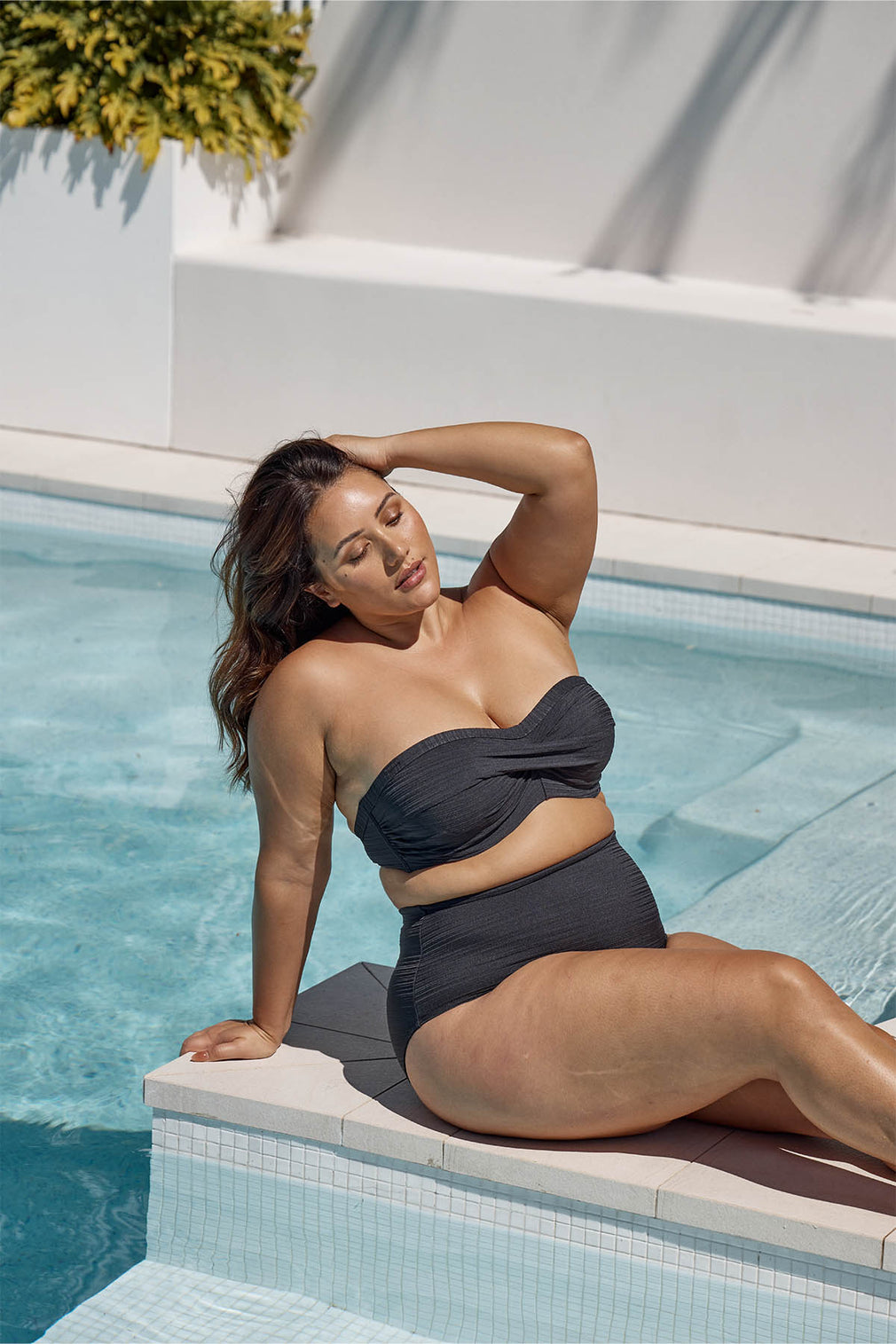 Plus Size Best Black Swimsuits Plus High Waist Bandeau Bikini Set