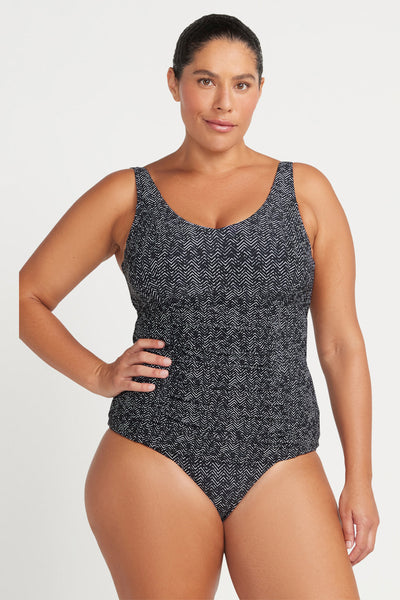 Black Zig Zag Raphael E F Cup Underwire Tankini Top