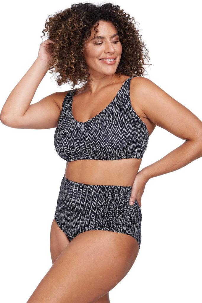 Black Zig Zag Raphael E / F Cup Underwire Bikini Top - Final Sale - Artesands Swim Australia